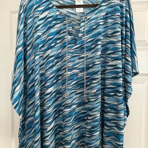 Michael Kors Blue and White Wave Batwing top